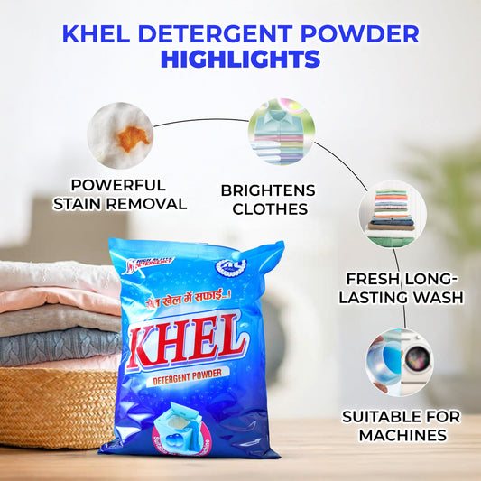 KHEL Combo Detergent Powder 1kg + Toilet Cleaner 500ml (2 Pack) + Floor Cleaner 1L (2 Pack) + Dishwash Liquid 500ml | Washing Powder, Toilet Cleaner Liquid, Floor Cleaner Phenyl & Dishwash Gel