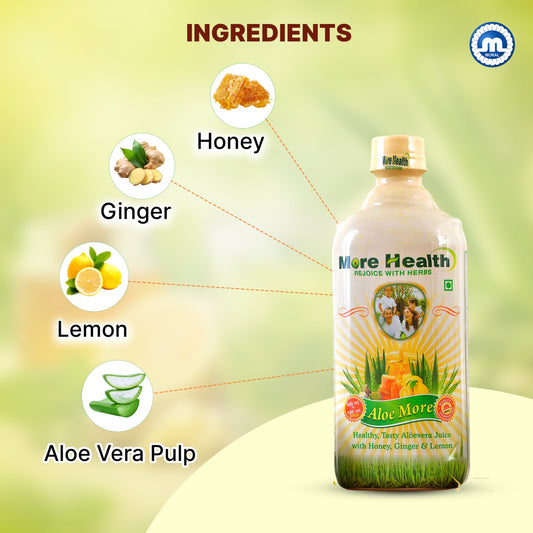 Aloe More Aloe Vera Juice | Natural Detox Drink with Honey, Ginger & Lemon | Ayurvedic Health Drink for Glowing Skin & Healthy Hair| Improves Digestion & Detoxify Body |500ml +100 ml extra