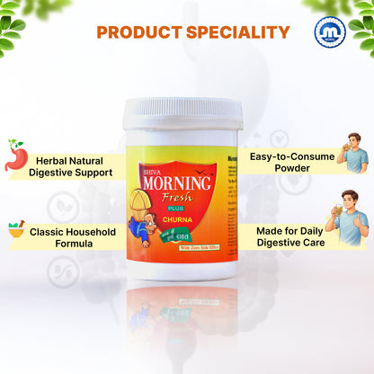 Morning Fresh Plus Churna – Ayurvedic Digestive Powder for Gas, Acidity & Constipation Relief | Herbal Digestive Support | Natural Ingredients | Daily Gut Care | Pack of 4