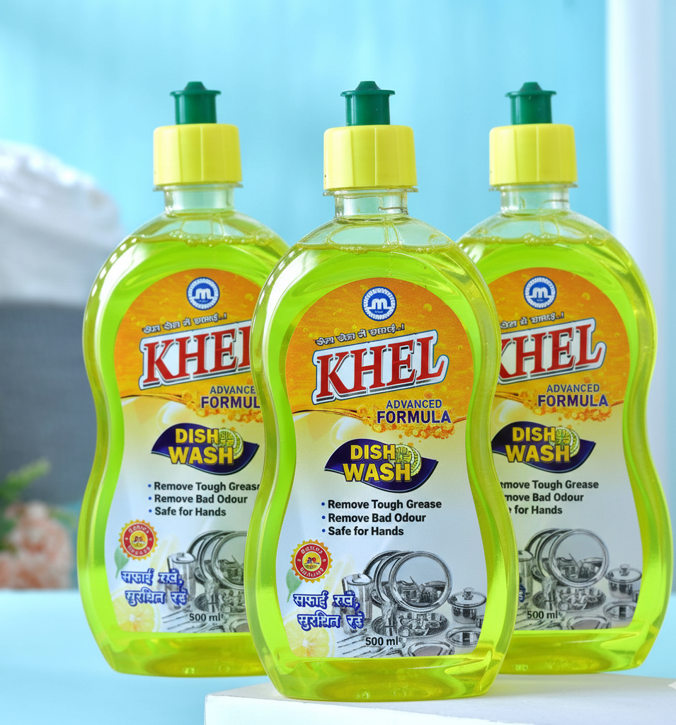 KHEL Dishwash Liquid 500ml (Pack of 3) | Dishwashing Liquid for Utensils | Removes Tough Grease & Bad Odour | Dish Cleaning Gel for Kitchen with Lemon Fragrance