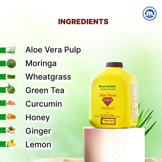 More Health Aloe Vera Juice with Honey, Ginger & Lemon | Enriched with Moringa, Wheatgrass, Green Tea & Curcumin | Ayurvedic Detox Juice for Digestion, Gut Health, Immunity, Skin & Hair | 1L + 100ml Extra