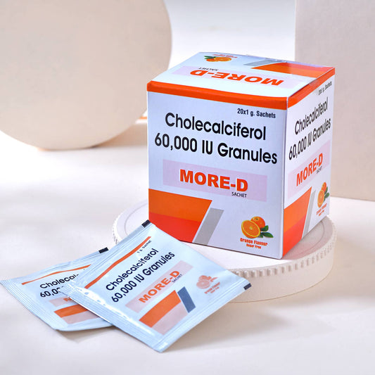 MORE-D Vitamin D3 60,000 IU Granules | Sugar-Free Orange Flavour | 20 × 1g Sachets