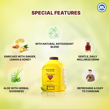 More Health Aloe Vera Juice with Honey, Ginger & Lemon | Enriched with Moringa, Wheatgrass, Green Tea & Curcumin | Ayurvedic Detox Juice for Digestion, Gut Health, Immunity, Skin & Hair | 1L + 100ml Extra
