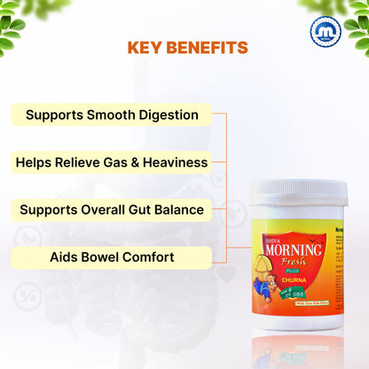 Morning Fresh Plus Churna – Ayurvedic Digestive Powder for Gas, Acidity & Constipation Relief | Herbal Digestive Support | Natural Ingredients | Daily Gut Care | Pack of 4