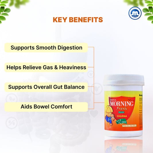 Morning Fresh Plus Churna – Ayurvedic Digestive Powder for Gas, Acidity & Constipation Relief | Herbal Digestive Support | Natural Ingredients | Daily Gut Care | Pack of 4