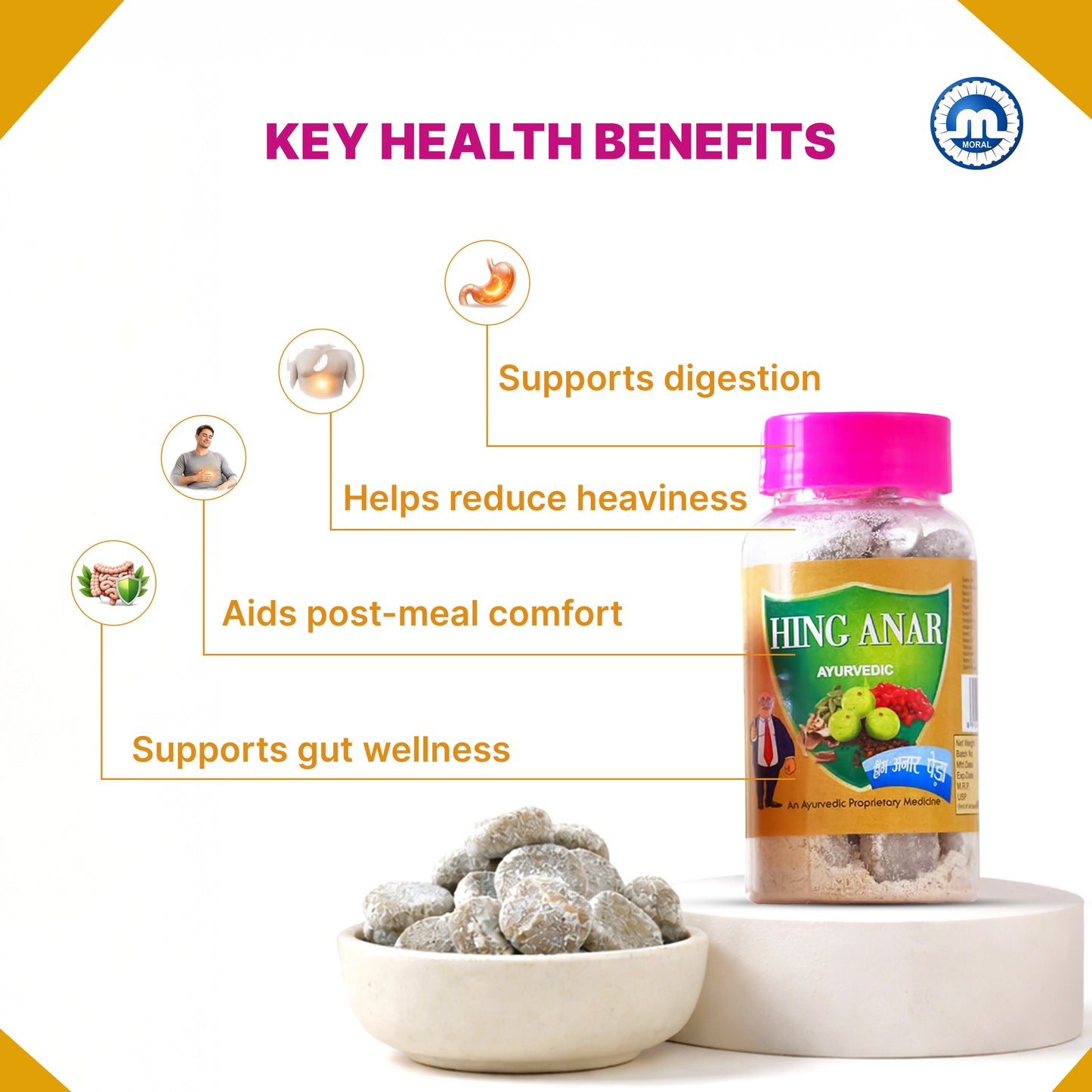Hing Anar Ayurvedic Digestive Tablets (Goli) | Healthy & Tasty | Asafoetida & Anardana Goli for Gas, Acidity & Indigestion | After Meal Digestive Candy | Pack of 4x100g each