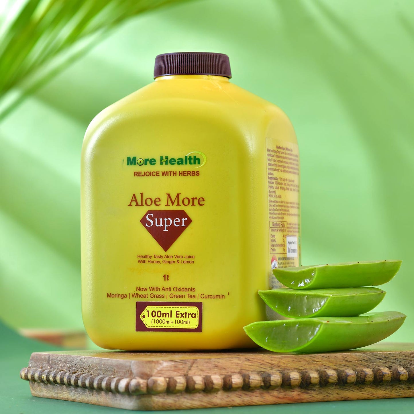 More Health Aloe Vera Juice with Honey, Ginger & Lemon | Enriched with Moringa, Wheatgrass, Green Tea & Curcumin | Ayurvedic Detox Juice for Digestion, Gut Health, Immunity, Skin & Hair | 1L + 100ml Extra