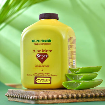 More Health Aloe Vera Juice with Honey, Ginger & Lemon | Enriched with Moringa, Wheatgrass, Green Tea & Curcumin | Ayurvedic Detox Juice for Digestion, Gut Health, Immunity, Skin & Hair | 1L + 100ml Extra