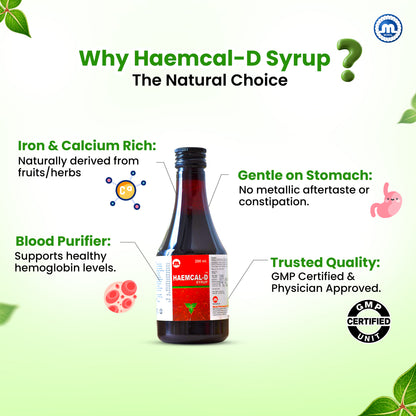 Haemcal-D Syrup 200 ml | Iron & Calcium Tonic for Hemoglobin Boost | Herbal Health Supplement for Immunity, Energy & Bone Support | For Adults & Children | Pineapple Flavor