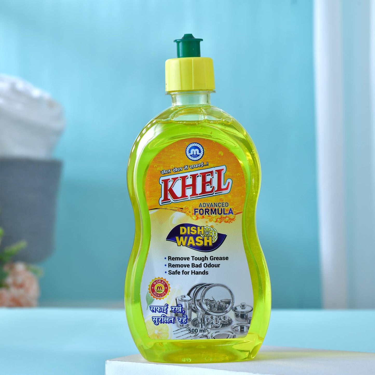 KHEL Dishwash Liquid 500ml (Pack of 3) | Dishwashing Liquid for Utensils | Removes Tough Grease & Bad Odour | Dish Cleaning Gel for Kitchen with Lemon Fragrance