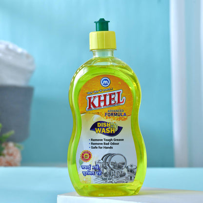 KHEL Dishwash Liquid 500ml (Pack of 3) | Dishwashing Liquid for Utensils | Removes Tough Grease & Bad Odour | Dish Cleaning Gel for Kitchen with Lemon Fragrance