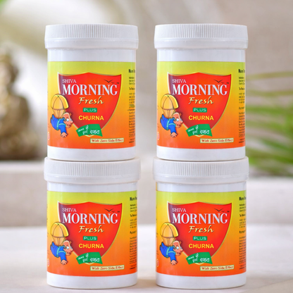 Morning Fresh Plus Churna – Ayurvedic Digestive Powder for Gas, Acidity & Constipation Relief | Herbal Digestive Support | Natural Ingredients | Daily Gut Care | Pack of 4
