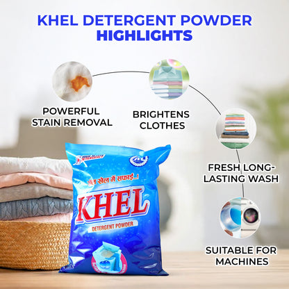 KHEL Combo Detergent Powder 1kg + Toilet Cleaner 500ml (2 Pack) + Floor Cleaner 1L (2 Pack) + Dishwash Liquid 500ml | Washing Powder, Toilet Cleaner Liquid, Floor Cleaner Phenyl & Dishwash Gel