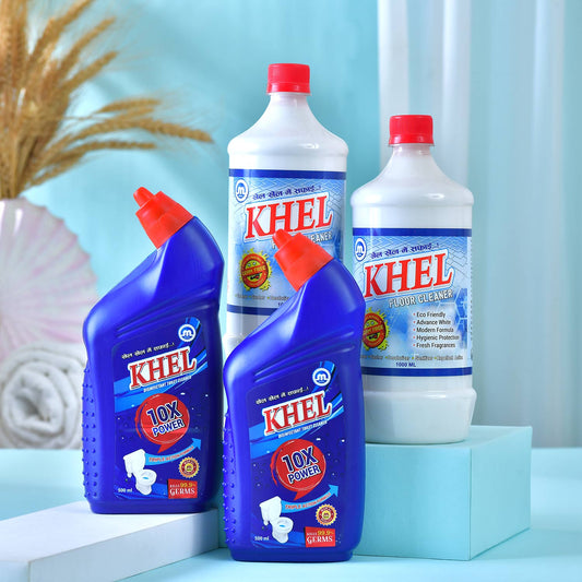 KHEL Toilet & Floor Cleaner Combo – 2×500 ml Powerful Toilet Cleaner + 2×1 L Floor Cleaner – Deep Cleaning, Germ Protection & Long-Lasting Freshness – Home & Bathroom Hygiene