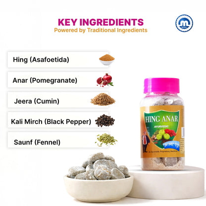 Hing Anar Ayurvedic Digestive Tablets (Goli) | Healthy & Tasty | Asafoetida & Anardana Goli for Gas, Acidity & Indigestion | After Meal Digestive Candy | Pack of 4x100g each