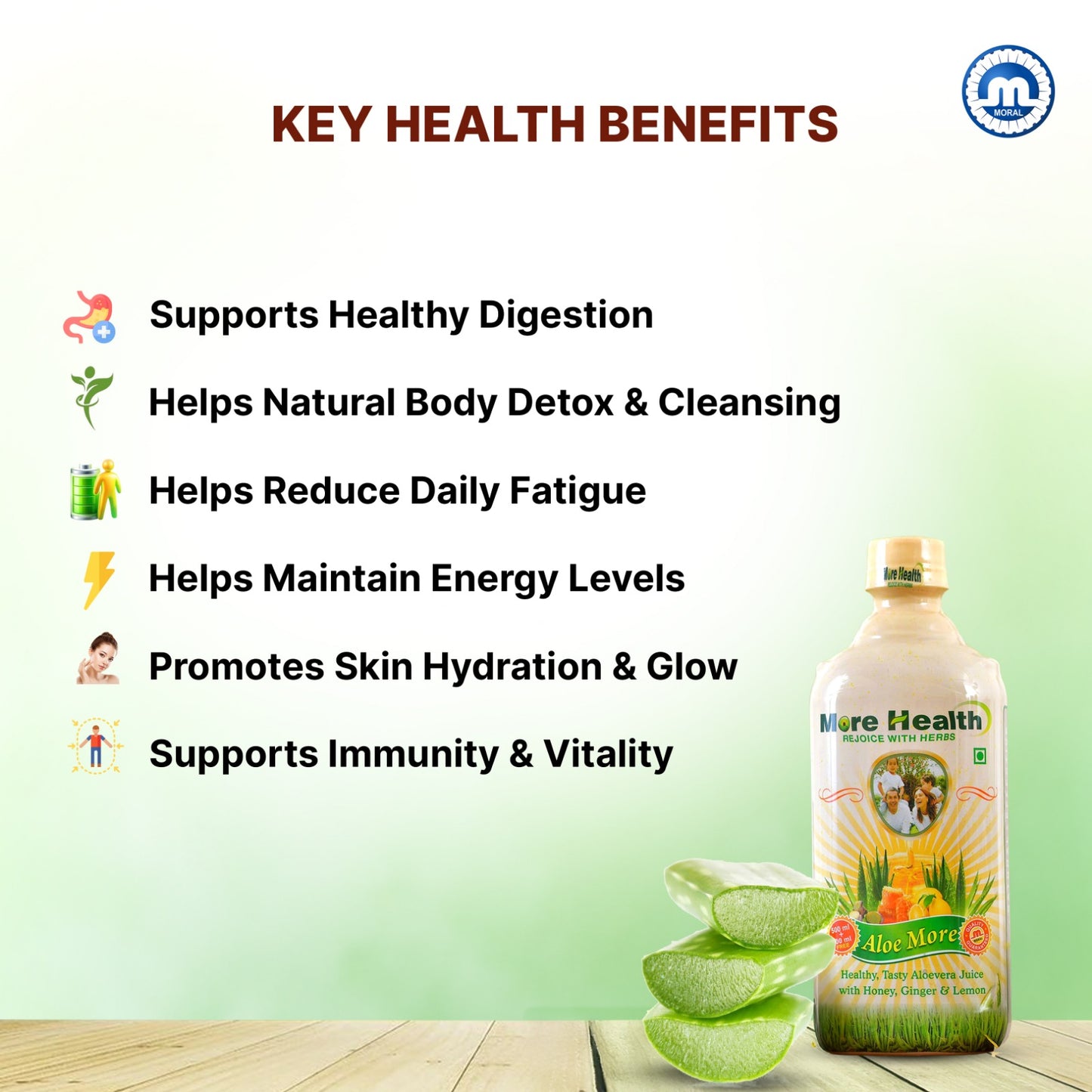 Aloe More Aloe Vera Juice | Natural Detox Drink with Honey, Ginger & Lemon | Ayurvedic Health Drink for Glowing Skin & Healthy Hair| Improves Digestion & Detoxify Body |500ml +100 ml extra