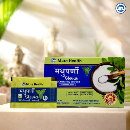 More Health Stevia Sachets | 100% Natural, Zero Calorie, Sugar Free Sweetener | No Added Sugar, No Preservatives | Plant Based Table Top Sweetener for Tea, Coffee  | Pack of 2x50 sachets