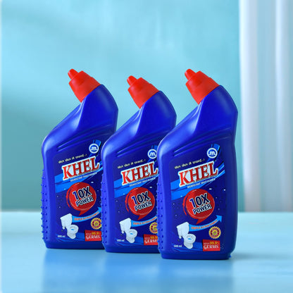 KHEL Toilet Cleaner 500ml (Pack of 3) | Bathroom Toilet Cleaning Liquid | Removes Tough Stains, Limescale & Bad Odour | Powerful Germ Killer Toilet Bowl Cleaner for Daily Bathroom Hygiene
