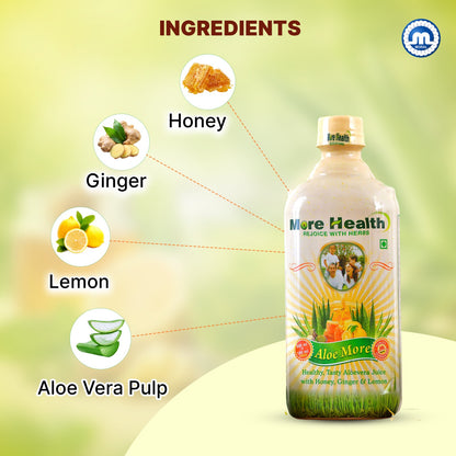 Aloe More Aloe Vera Juice | Natural Detox Drink with Honey, Ginger & Lemon | Ayurvedic Health Drink for Glowing Skin & Healthy Hair| Improves Digestion & Detoxify Body |500ml +100 ml extra