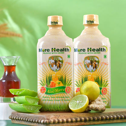 Aloe More Aloe Vera Juice | Natural Detox Drink with Honey, Ginger & Lemon | Ayurvedic Health Drink for Glowing Skin & Healthy Hair| Improves Digestion & Detoxify Body |500ml +100 ml extra