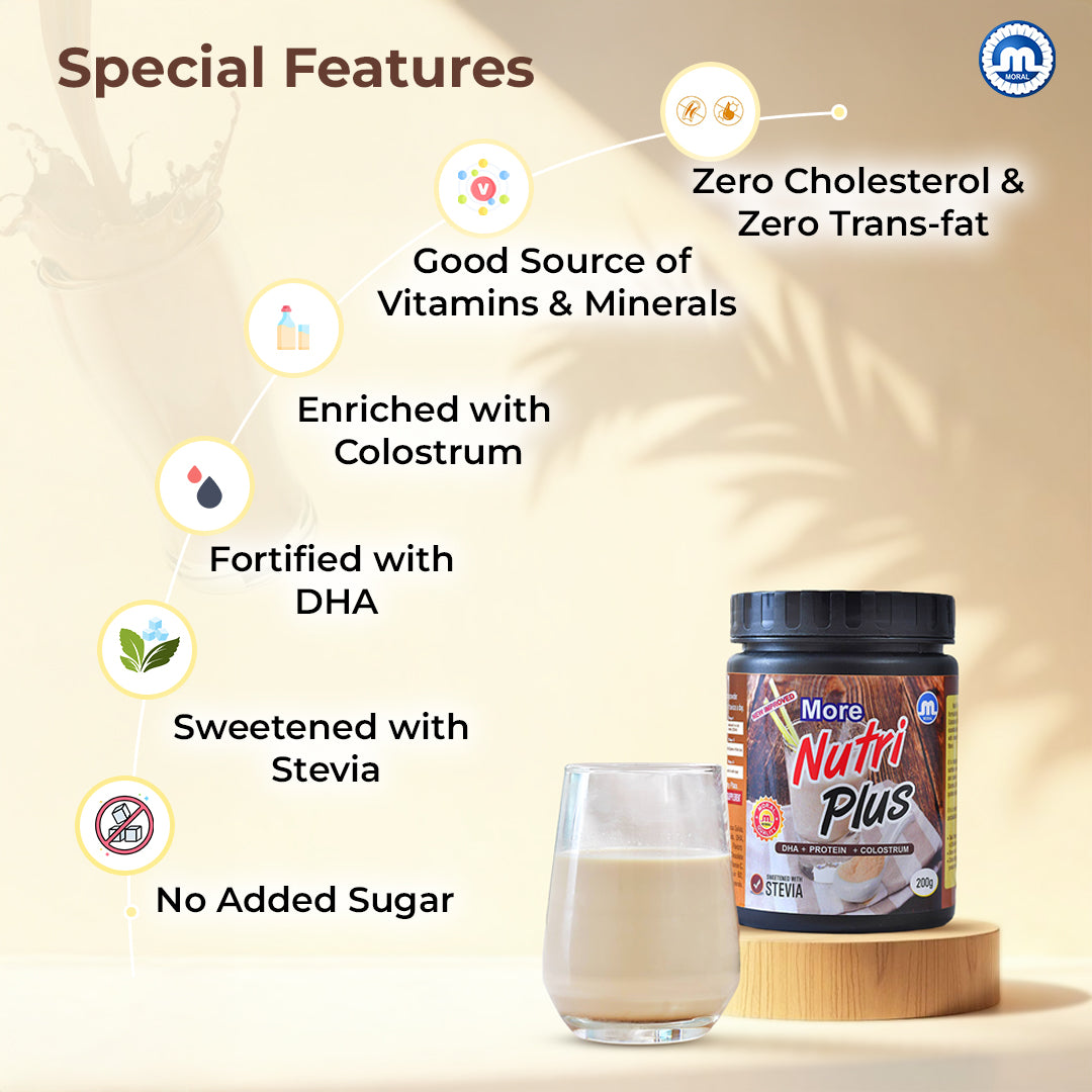 More Nutri Plus Sugar Free Protein Powder Health Drink with Stevia | Zero Added Sugar | Chocolate Flavour | DHA + Protein + Colostrum | Easy to Digest | Daily Nutrition | 400g (Pack of 2x200g)