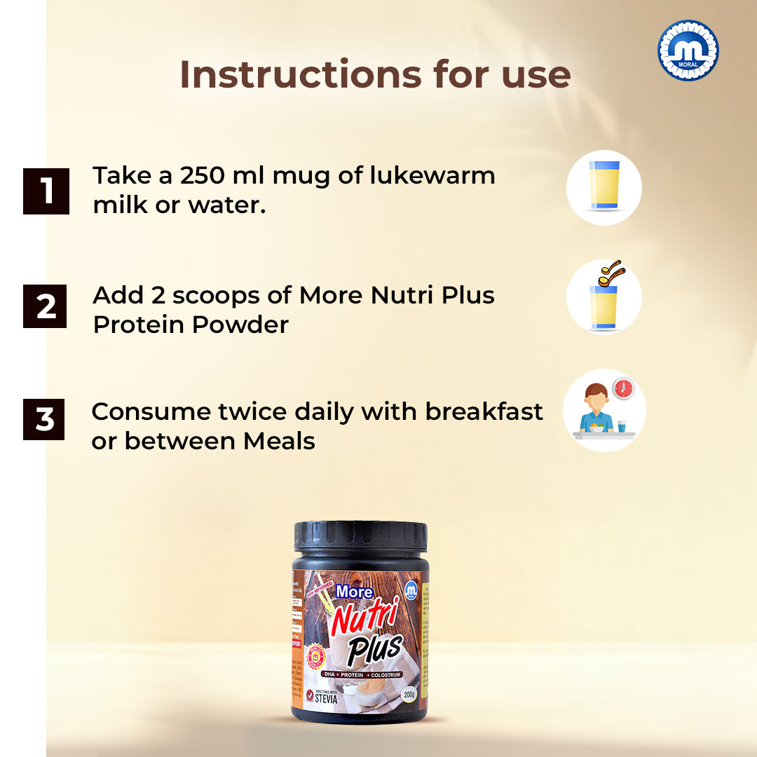 More Nutri Plus Sugar Free Protein Powder Health Drink with Stevia | Zero Added Sugar | Chocolate Flavour | DHA + Protein + Colostrum | Easy to Digest | Daily Nutrition | 400g (Pack of 2x200g)